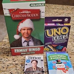 New Christmas Vacation Family Bingo and The Office Card Game Lot 4 Pc Set